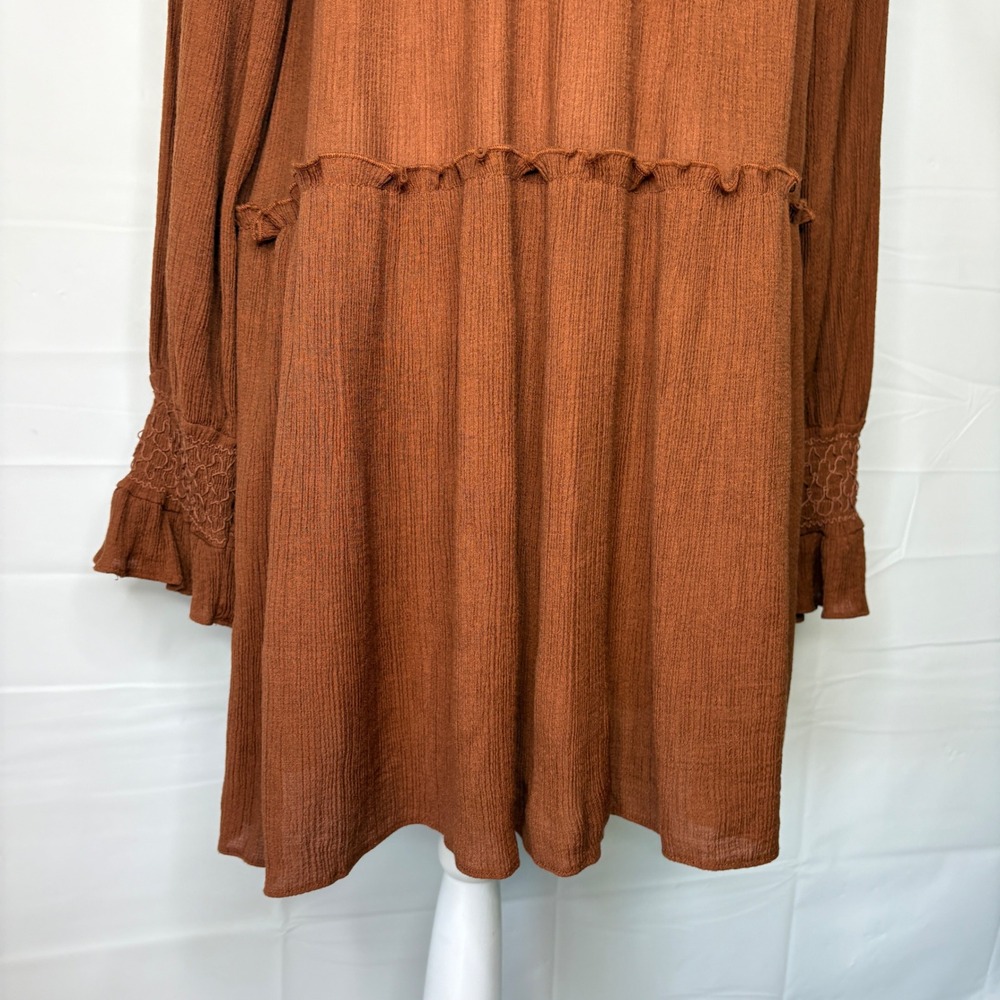 Moon River Dress Smocked Babydoll Ruffle Boho Cottagecore Rust Brown Medium - Picture 4 of 15